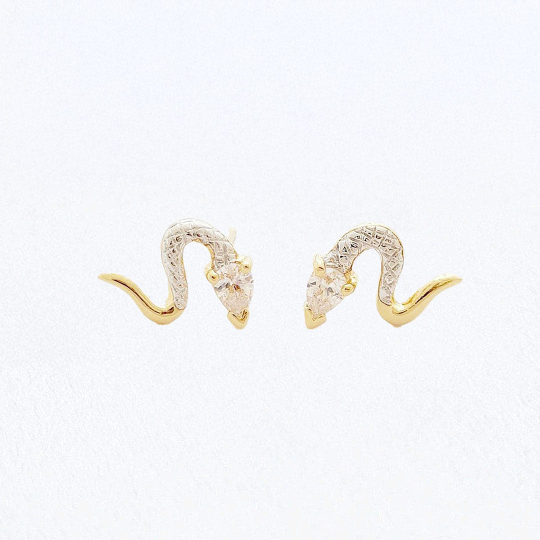 Boucle d'oreille serpent puce plaqué or 18K zirconium Bellaime