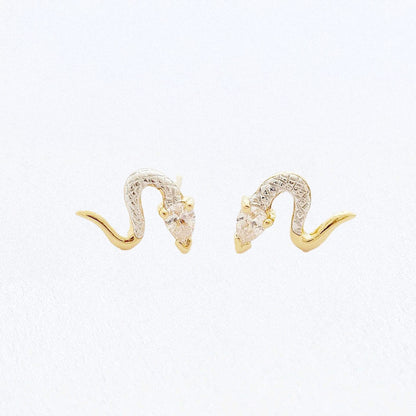 Boucle d'oreille serpent puce plaqué or 18K zirconium Bellaime