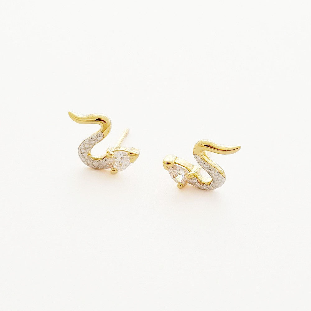 Boucle d'oreille serpent puce plaqué or 18K zirconium Bellaime 3