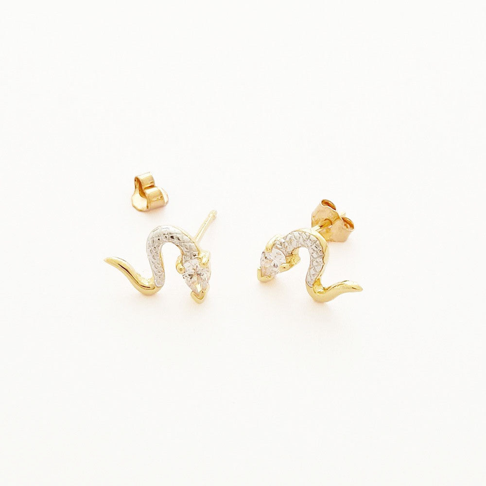Boucle d'oreille serpent puce plaqué or 18K zirconium Bellaime 5