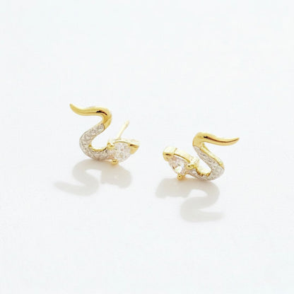 Boucle d'oreille serpent puce plaqué or 18K zirconium Bellaime 4