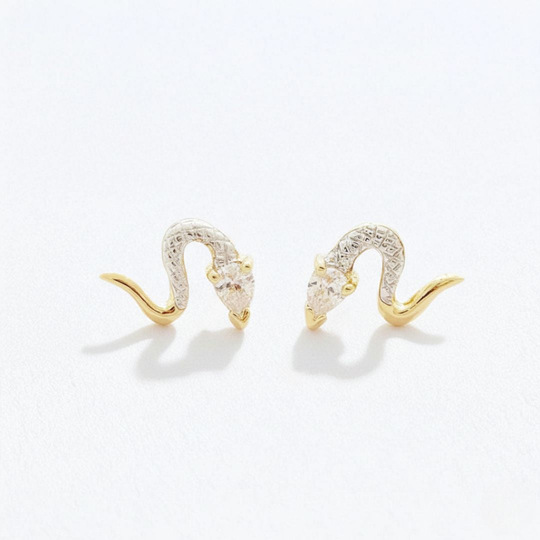 Boucle d'oreille serpent puce plaqué or 18K zirconium Bellaime