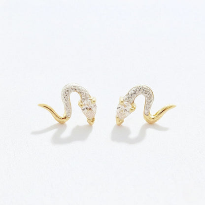 Boucle d'oreille serpent puce plaqué or 18K zirconium Bellaime
