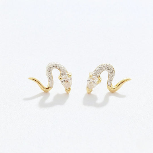Boucle d'oreille serpent puce plaqué or 18K zirconium Bellaime