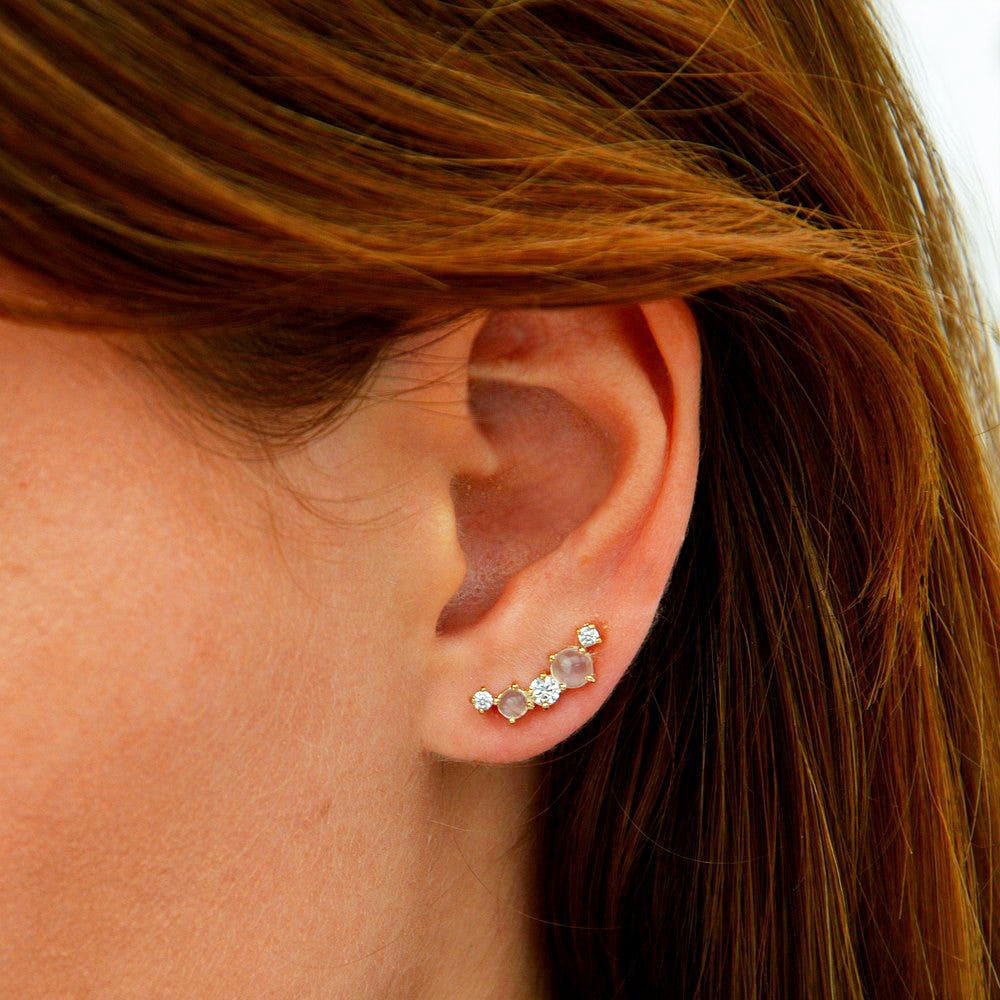 Boucles d'oreilles pierre de lune grimpantes plaqué or 18K To The Moon Bellaime 3