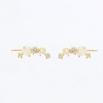 Boucles d'oreilles pierre de lune grimpantes plaqué or 18K To The Moon Bellaime