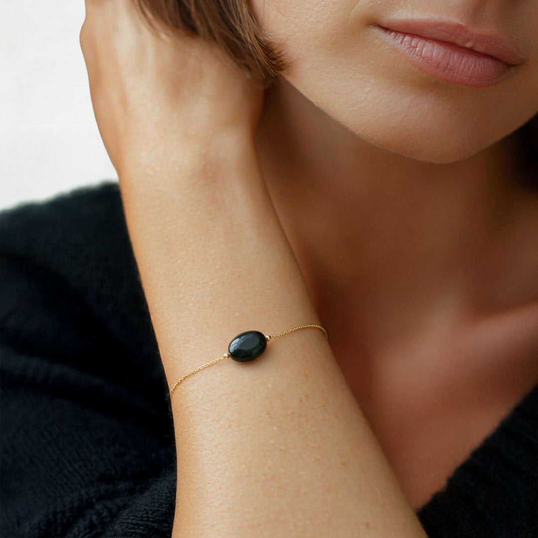 Bracelet obsidienne noire plaqué or 18K Black Odity Bellaime 2