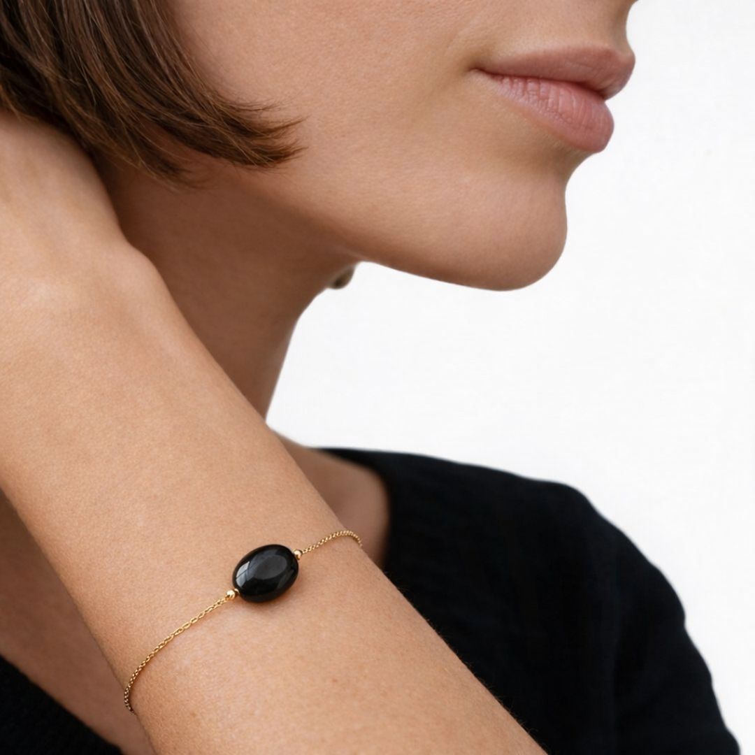 Bracelet obsidienne noire plaqué or 18K Black Odity Bellaime 5