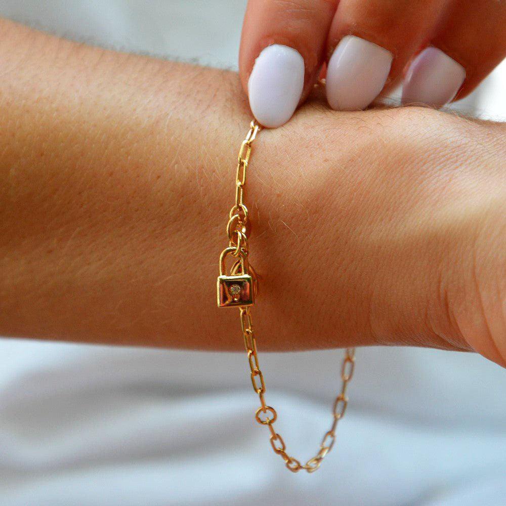 Bracelet cadenas plaqué or 18K zirconium The Secret Bellaime