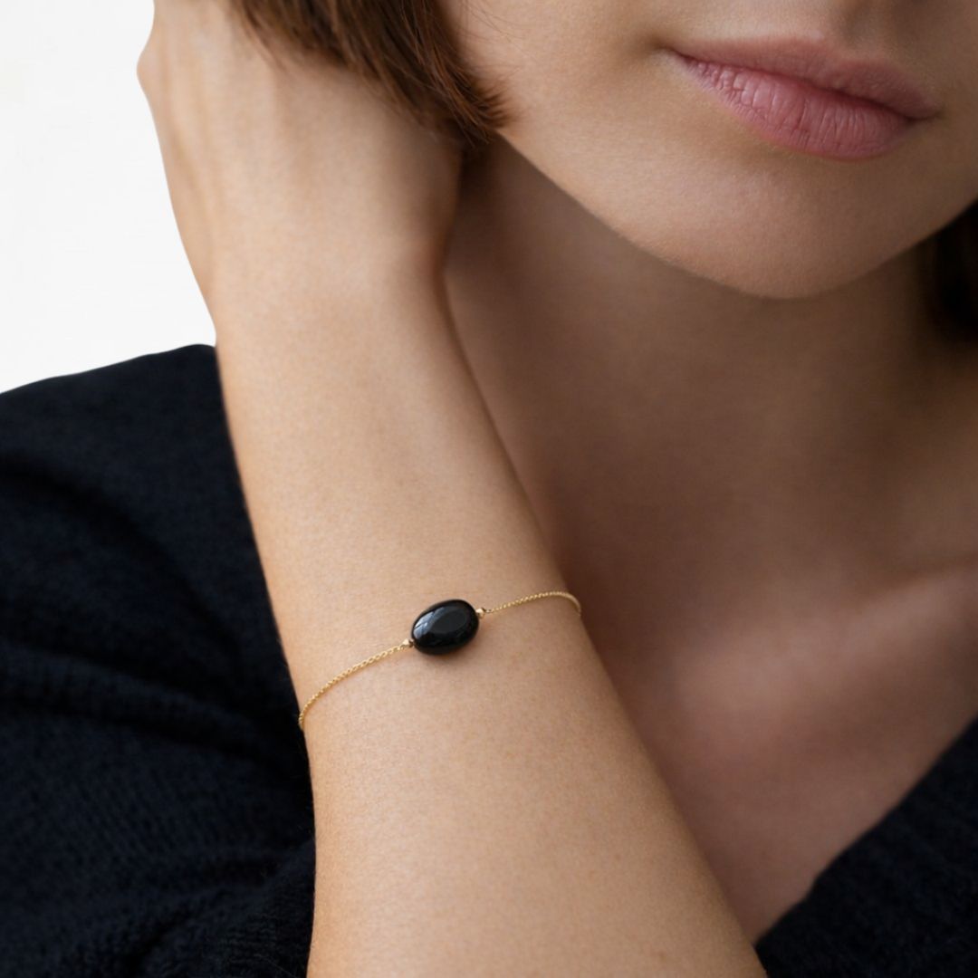 Bracelet obsidienne noire plaqué or 18K Black Odity Bellaime 2