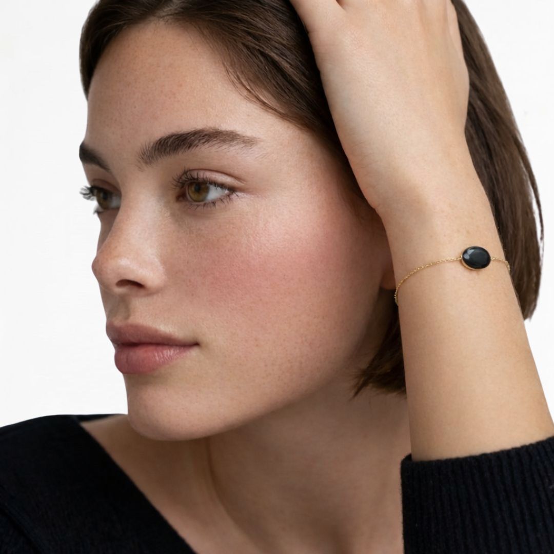Bracelet obsidienne noire plaqué or 18K Black Odity Bellaime 3