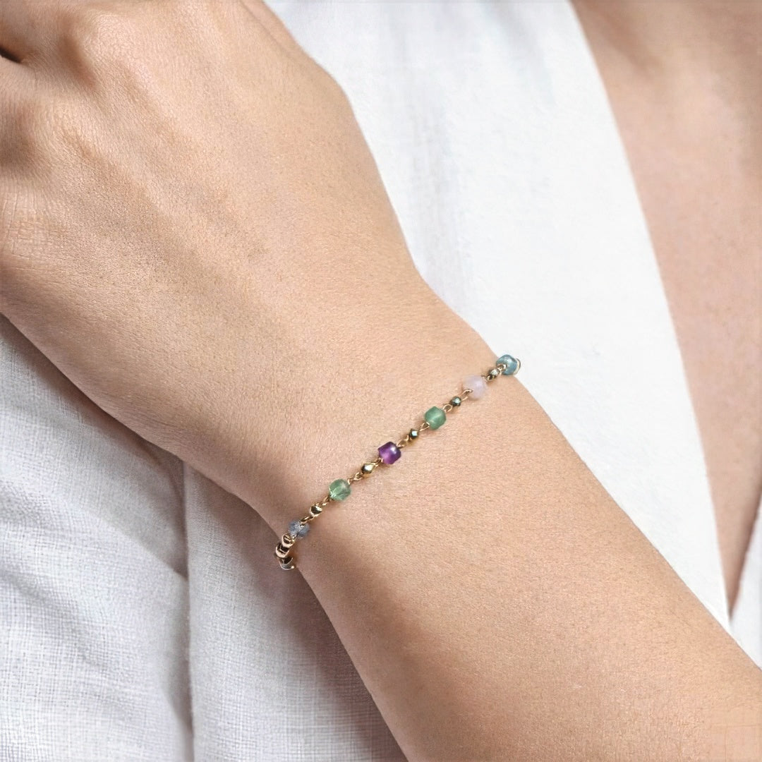 Bracciale Rigido Rainbow PAVEL´S – Argento 925 Placcato Oro 18kt Con Zirconi Colorati, In Elegante Cofanetto