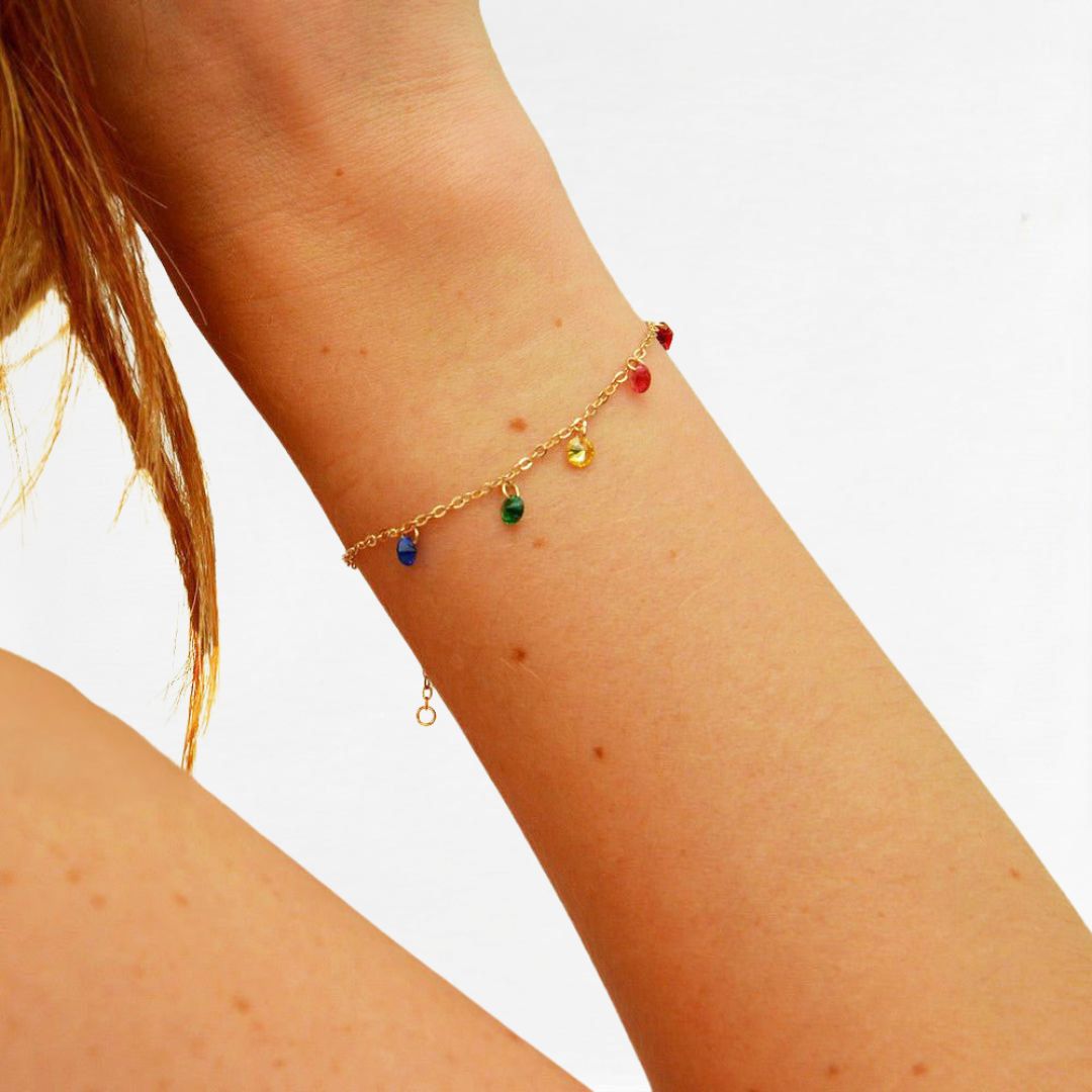 Bracelet multicolore plaqué or 18K zirconium Rainbow Loop Bellaime 2