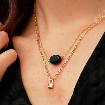 Collier obsidienne noire plaqué or 18K Black Odity Bellaime 2