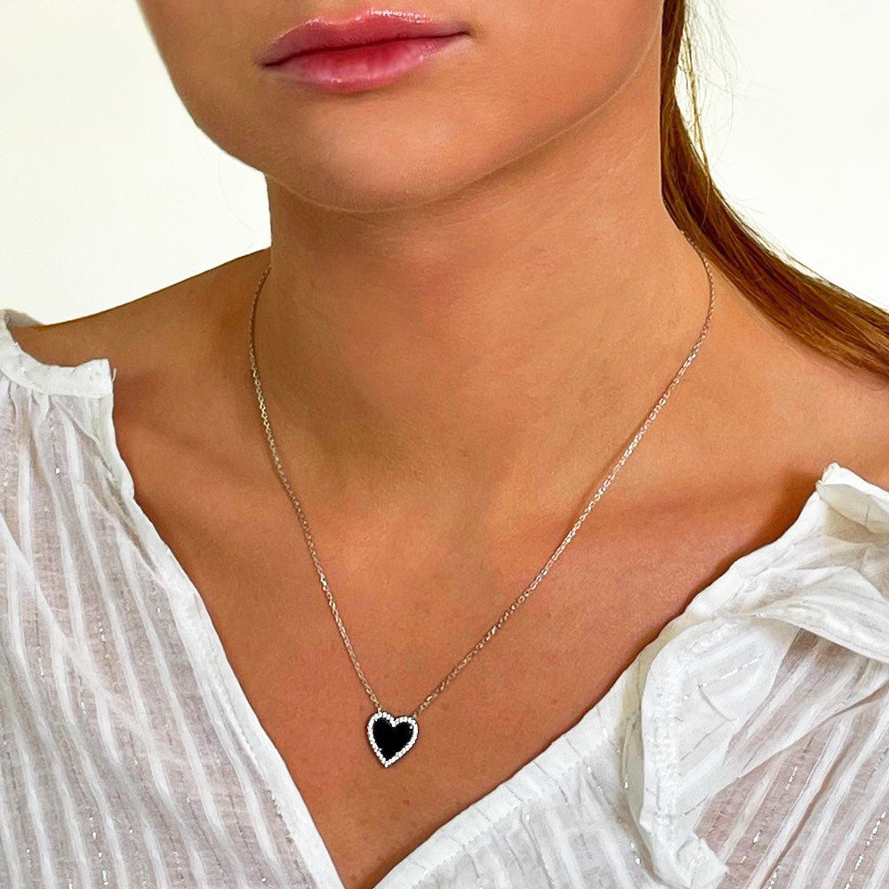 Collier cœur argent 925 agate Black Vertigo Bellaime 2