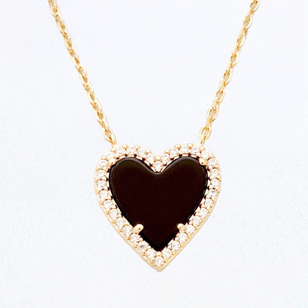 Collier cœur plaqué or 18K agate Black Vertigo Bellaime 3