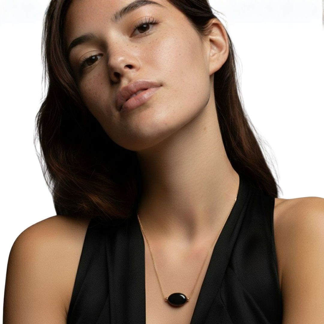 Collier obsidienne noire plaqué or 18K Black Odity Bellaime 3