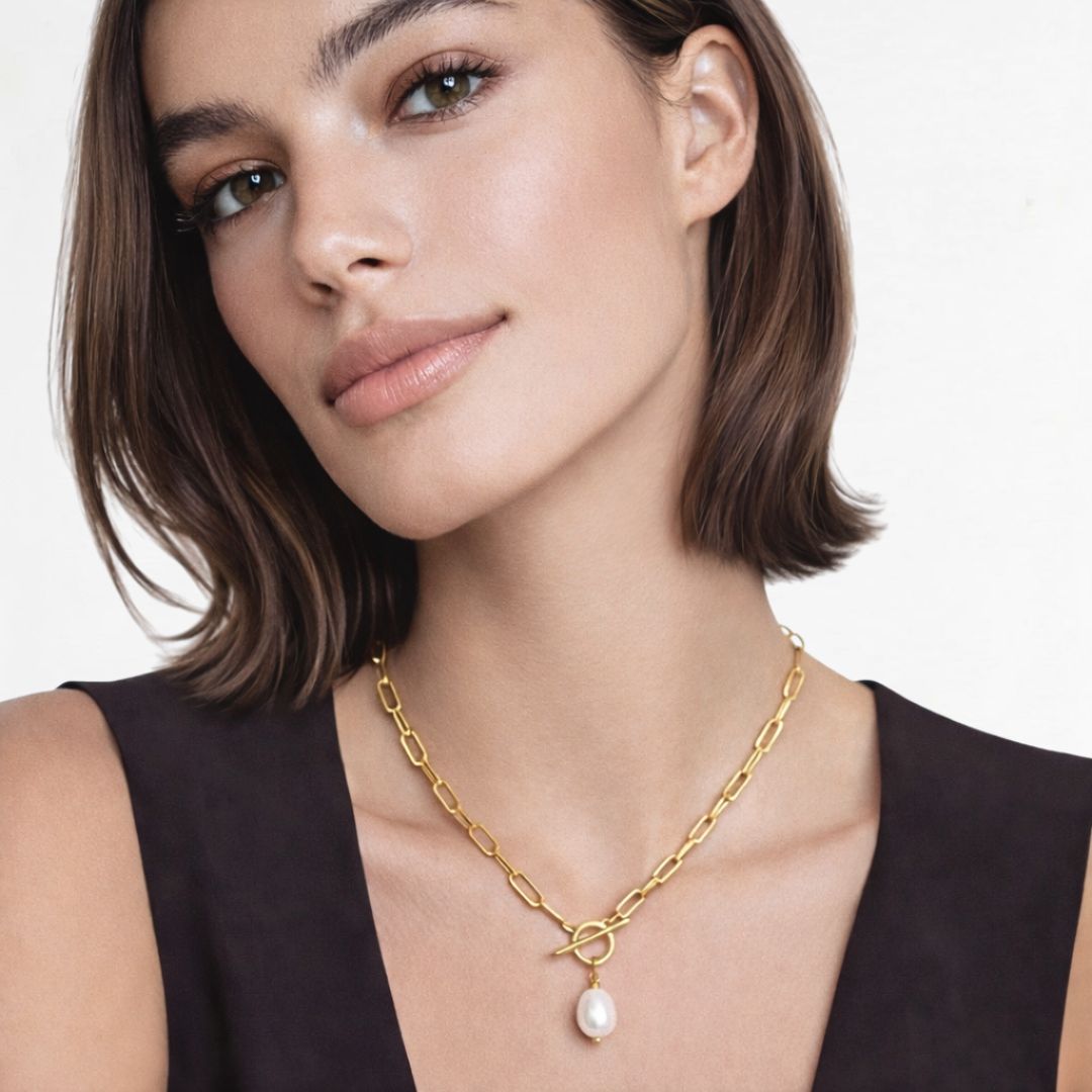 Collier Perle Plaqué Or 18K Pearl Toggle Bellaime 2