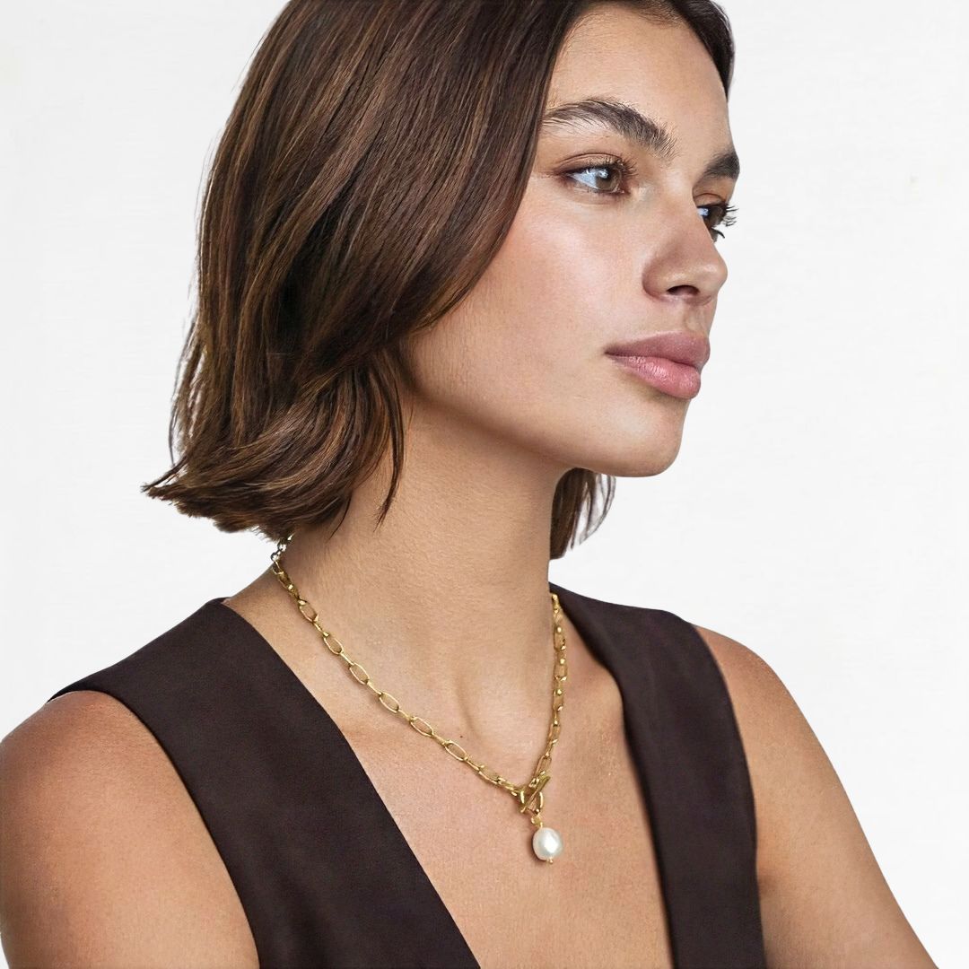 Collier Perle Plaqué Or 18K Pearl Toggle Bellaime 3