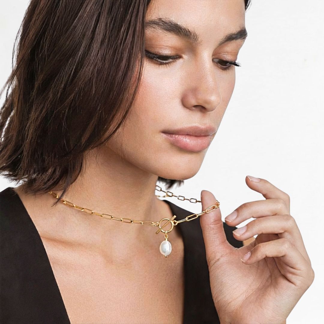 Collier Perle Plaqué Or 18K Pearl Toggle Bellaime 4