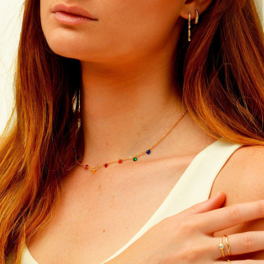 Collier multicolore plaqué or 18K zirconium Rainbow Loop Bellaime 2