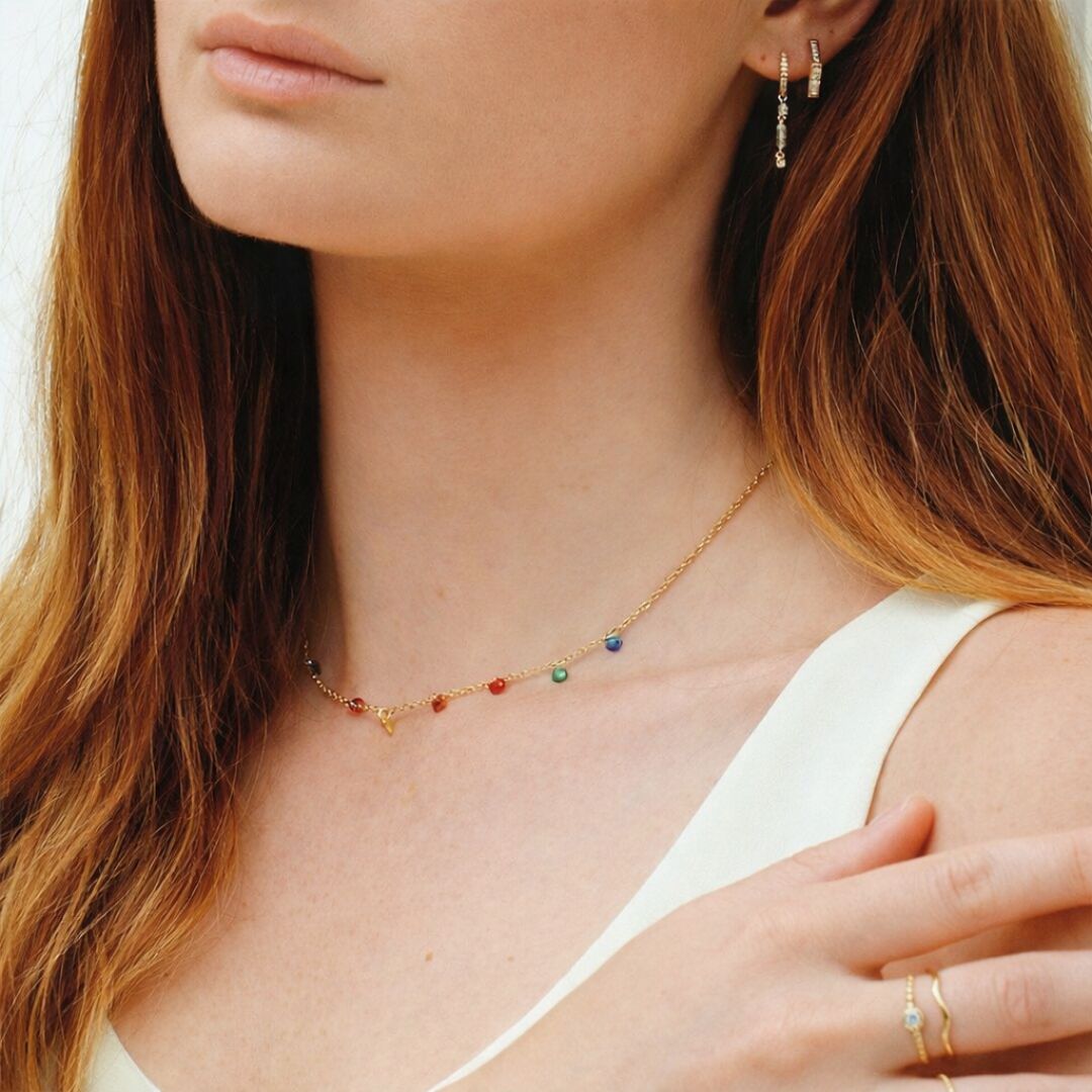 Collier multicolore plaqué or 18K zirconium Rainbow Loop Bellaime 2