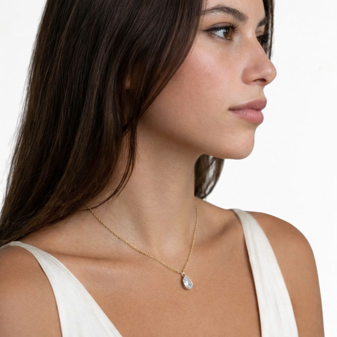 Collier solitaire goutte plaqué or 18K Bellaime 2