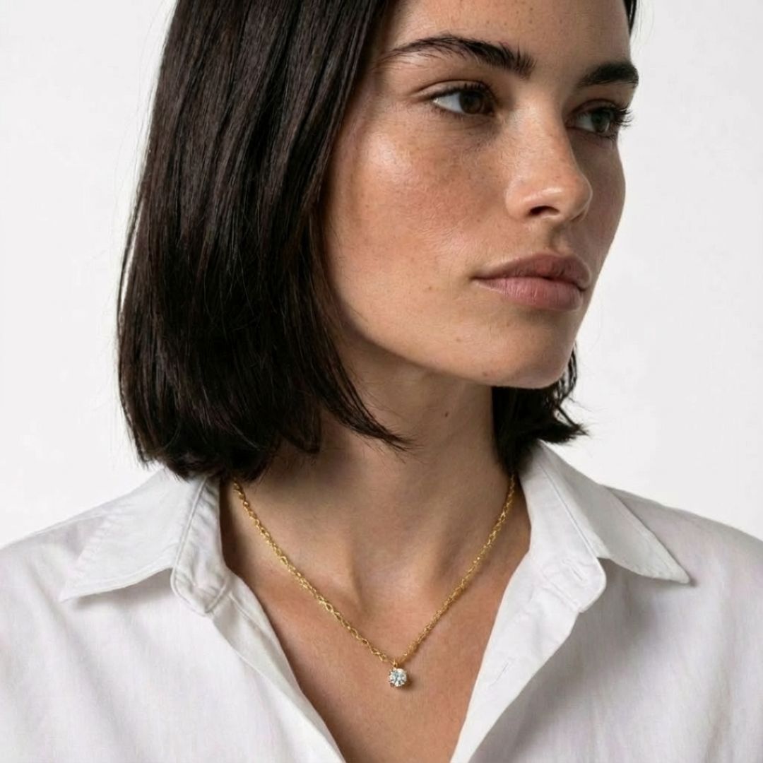 Collier solitaire plaqué or 18K Bellaime 4