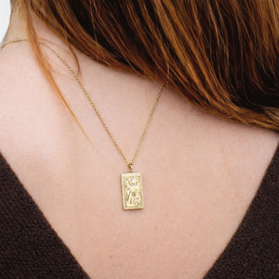 Collier talisman boheme plaqué or 18K zirconium vert Bellaime 3