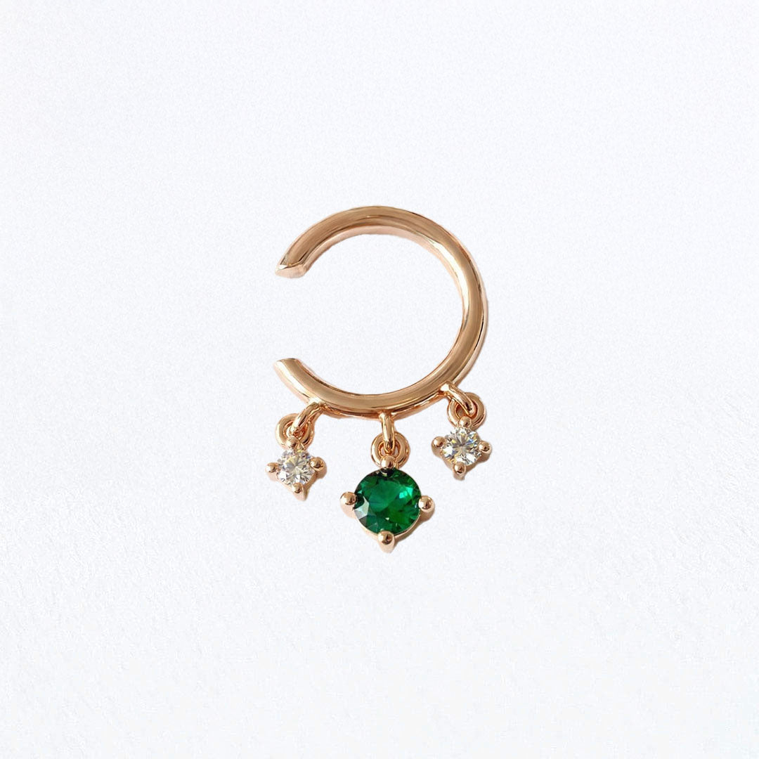 Earcuff verte plaqué or Devina