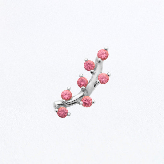 Piercing Oreille Pink Flower  - Argent 925 Rhodié