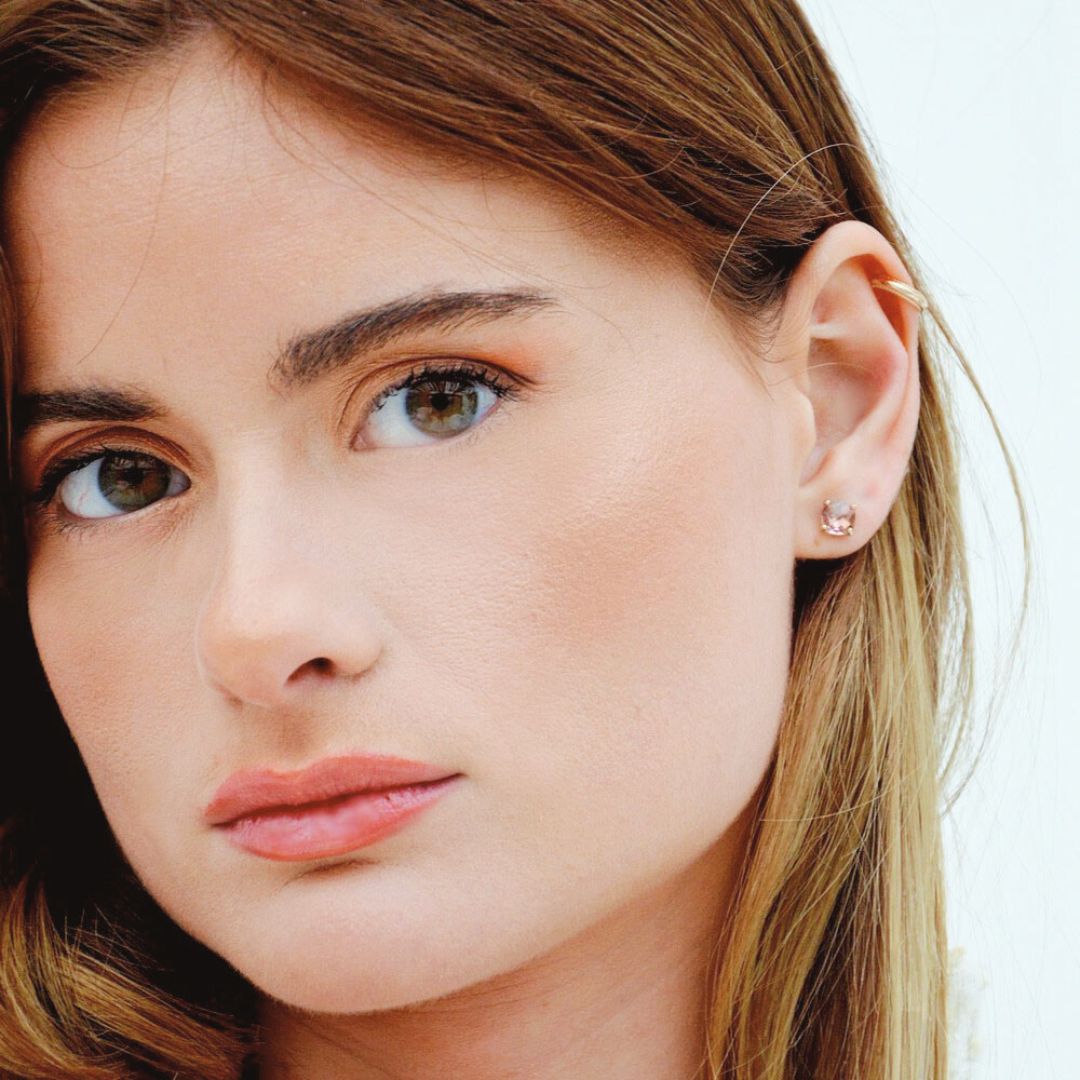 Puce d'oreille rose plaqué or 18K cristal Gabriella Bellaime 3