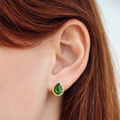 Puce d'oreille vert plaqué or 18K zirconium Devina Bellaime 2
