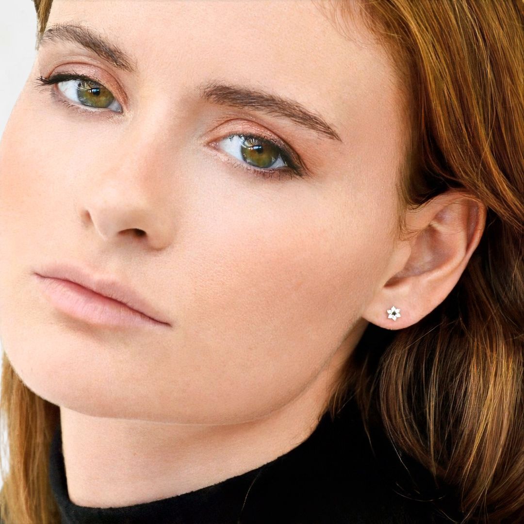 Puce d'oreille argent 925 zirconium Edelweiss Bellaime 2