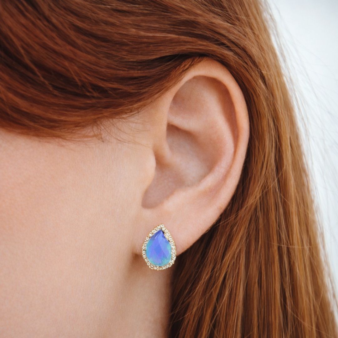 Puce d'oreille bleu plaqué or 18K zirconium Devina Bellaime 2