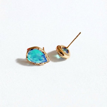 Puce d'oreille bleu plaqué or 18K zirconium Devina Bellaime 4