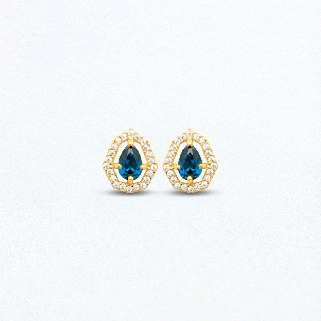 Puce d'oreille bleu plaqué or 18K zirconium Gita Bellaime