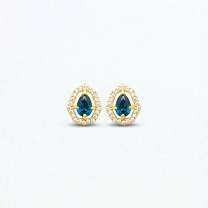 Puce d'oreille bleu plaqué or 18K zirconium Gita Bellaime