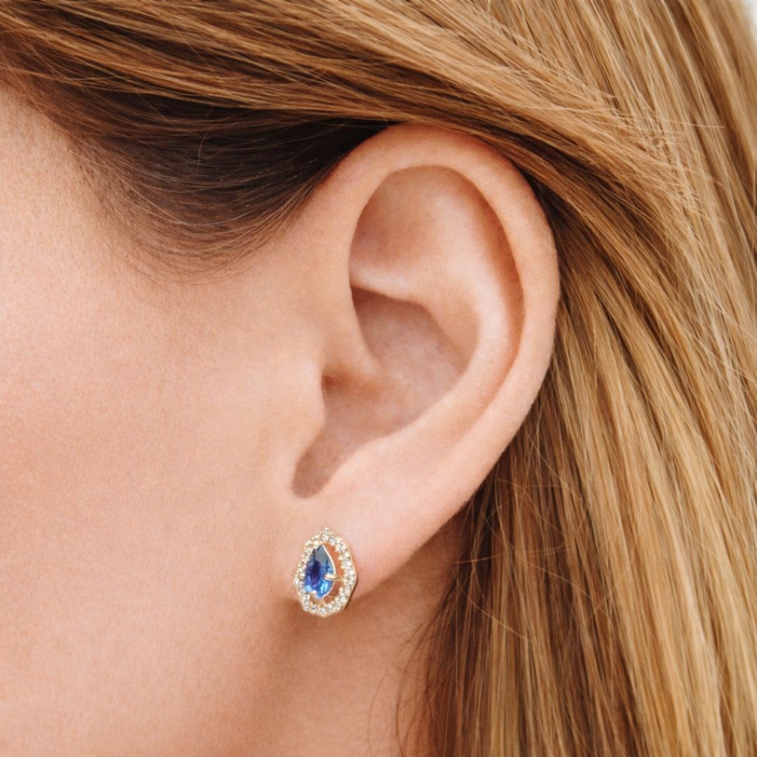 Puce d'oreille bleu plaqué or 18K zirconium Gita Bellaime 2