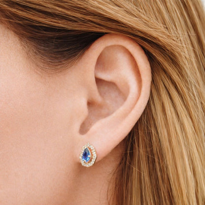Puce d'oreille bleu plaqué or 18K zirconium Gita Bellaime 2