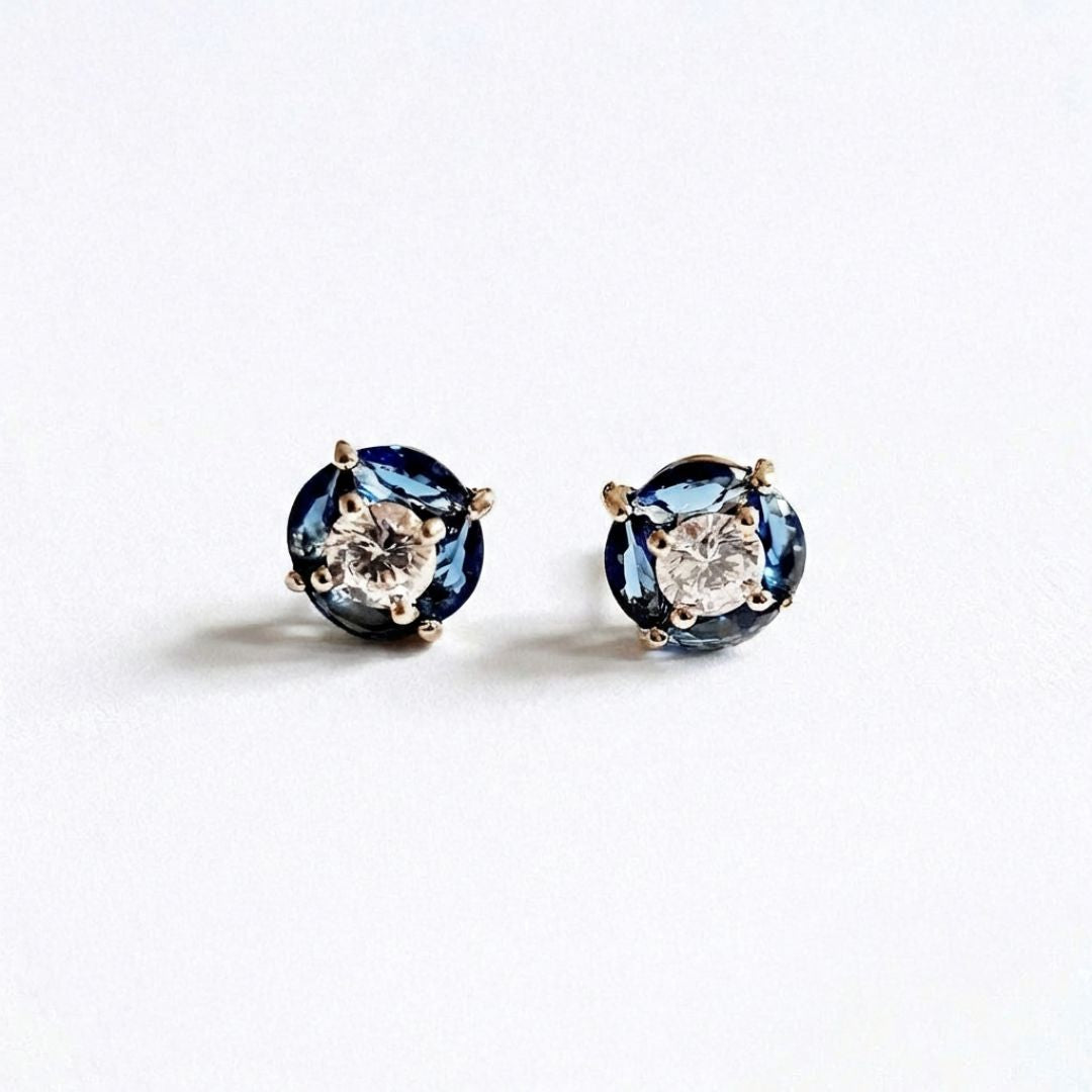 Boucle d'oreille bleu puce plaqué or 18K zirconium Pacifica Bellaime