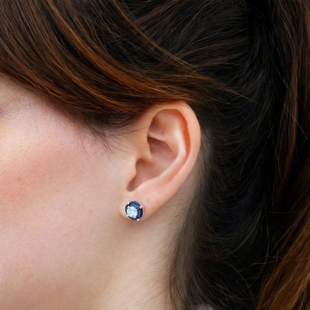 Boucle d'oreille bleu puce plaqué or 18K zirconium Pacifica Bellaime 3