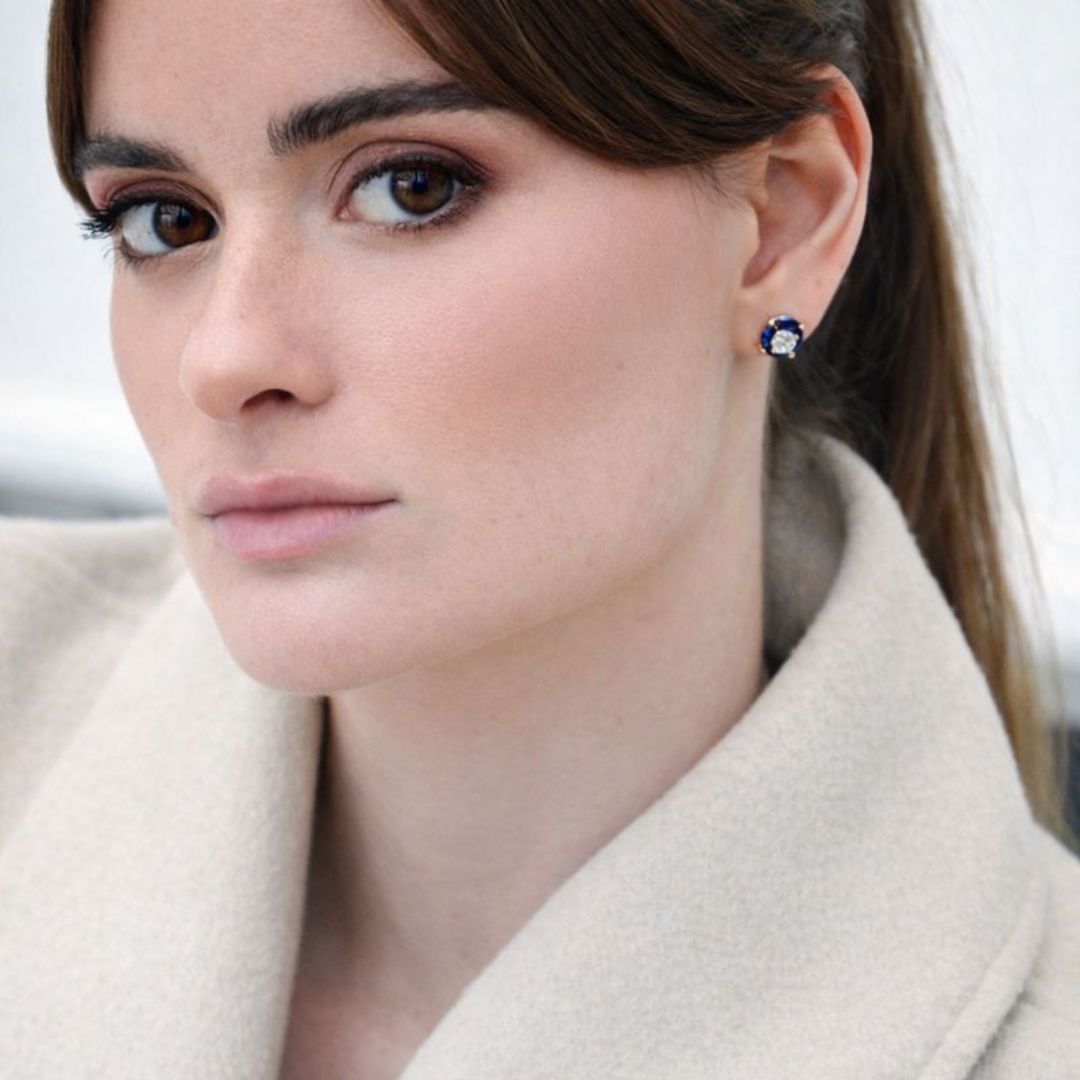 Boucle d'oreille bleu puce plaqué or 18K zirconium Pacifica Bellaime 2