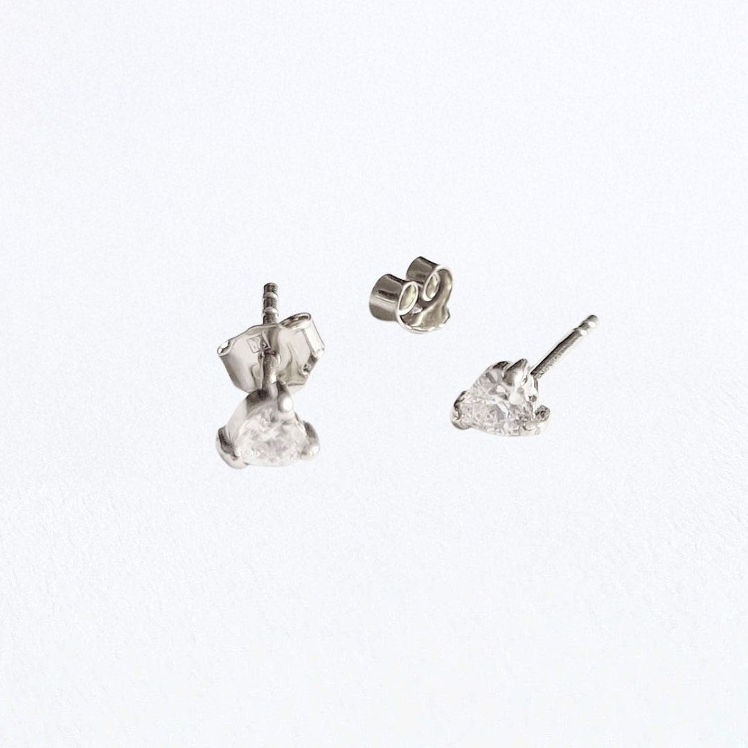 Puce d'oreille coeur argent 925 zirconium Heart of Glass Bellaime 6