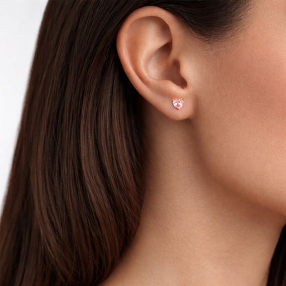 Puces d'oreilles  coeur rose plaqué or 18K Heart of Glass Bellaime 2