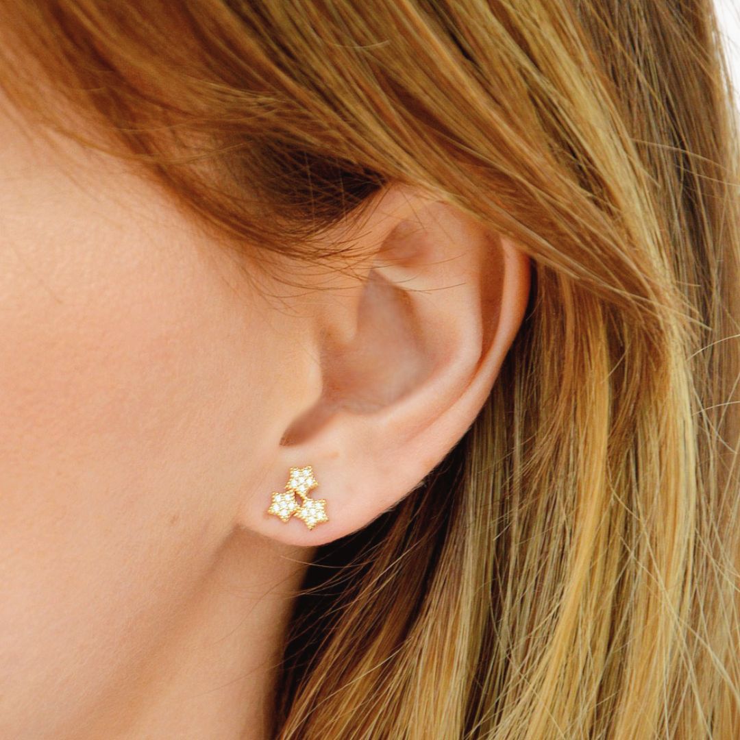 Puces d'oreilles etoile plaqué or 18K zirconium The Magic Bellaime 2