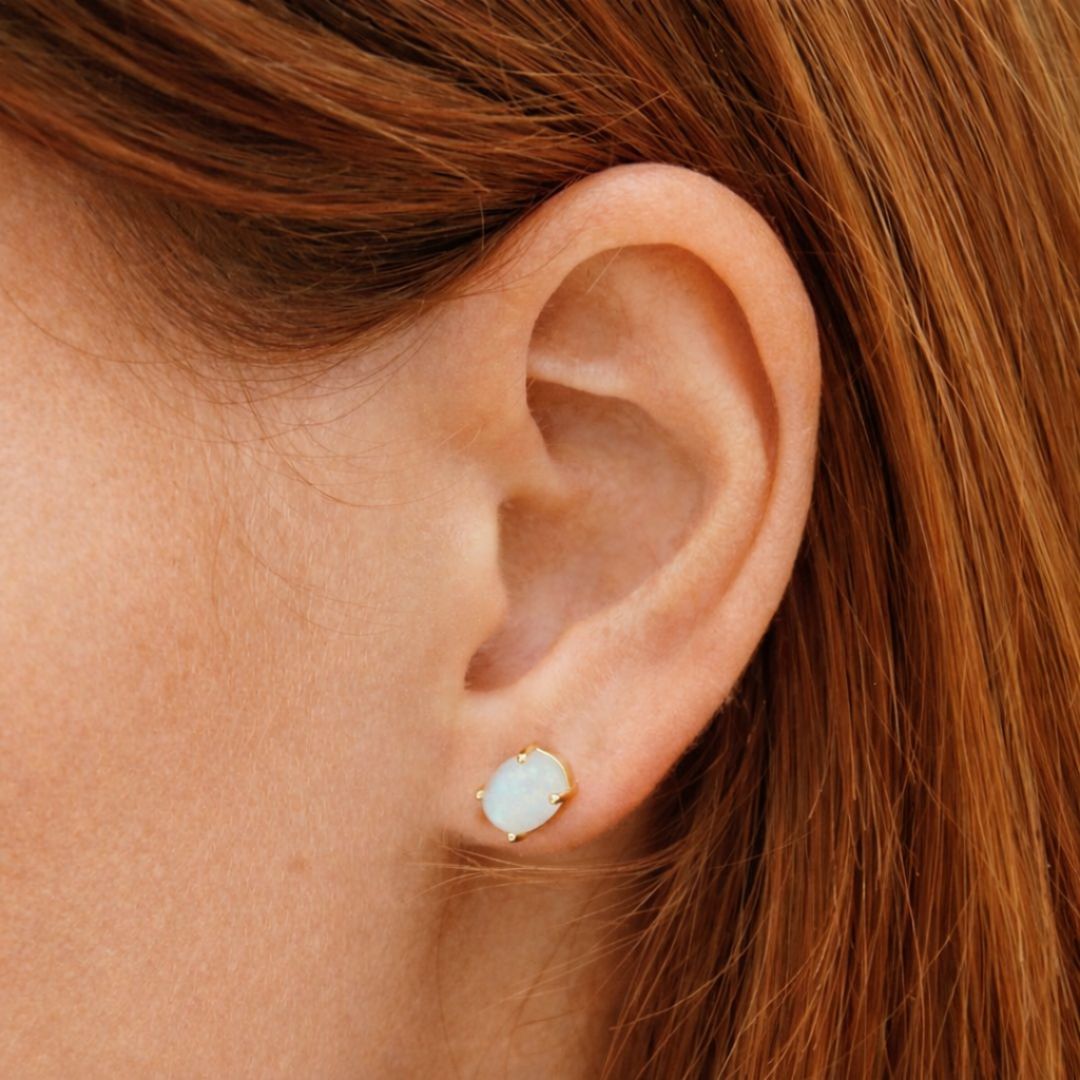 Puces d'oreilles pierre de lune plaqué or 18K Bellaime 2