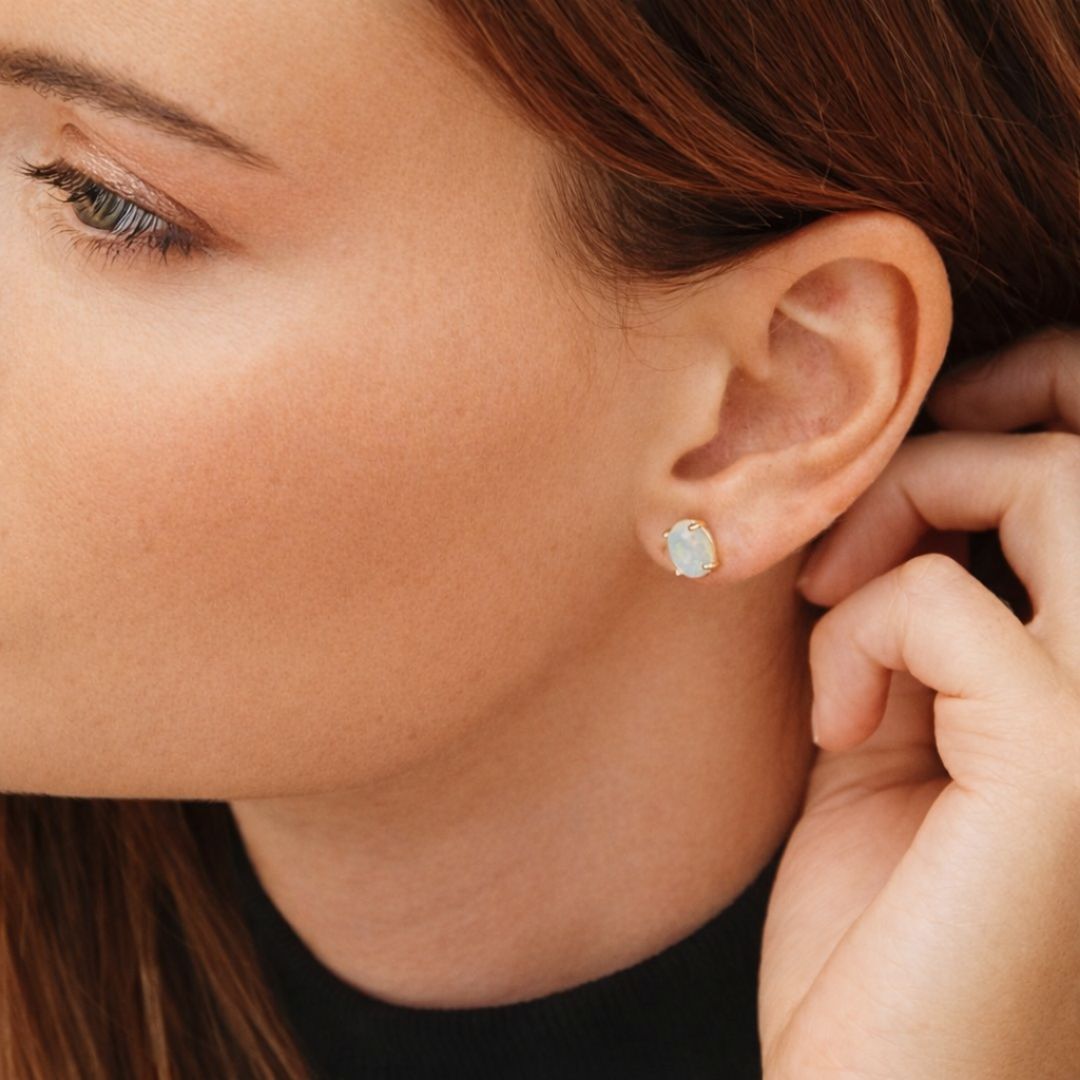 Puces d'oreilles pierre de lune plaqué or 18K Bellaime 3