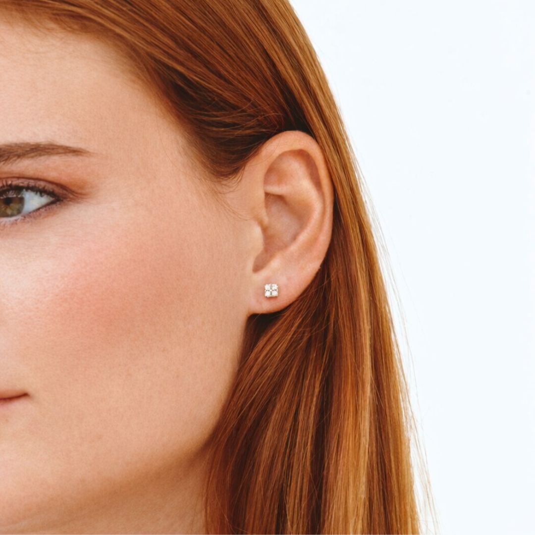 Puces d'oreilles plaqué or 18K zirconium Harmony Bellaime 2