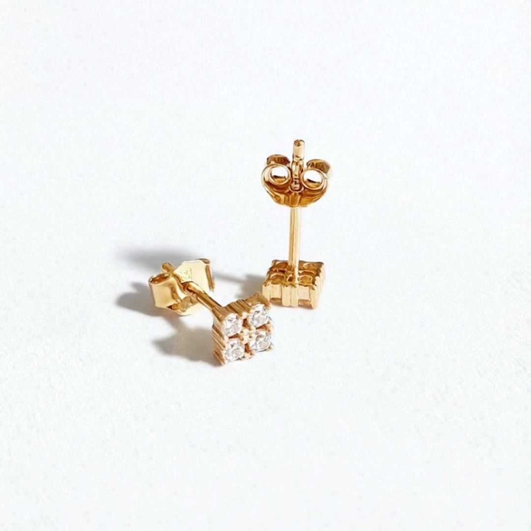 Puces d'oreilles plaqué or 18K zirconium Harmony Bellaime 6